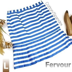 Fervour Vintage Style Blue Wht Stripe  Skirt L